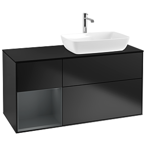 Villeroy und Boch Finion Waschtischunterschrank G802HGPD 120cm, Abdeckplatte black matt, Emotion, Regale Midnight matt lacquer, Black matt lacquer