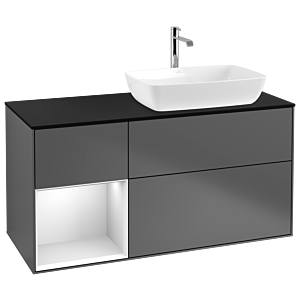 Villeroy und Boch Finion Waschtischunterschrank G802MTGK 120cm, Abdeckplatte black matt, Emotion, Regale White matt lacquer, Anthracite matt