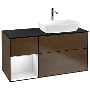 Villeroy et Boch Finion Villeroy et Boch G802MTGN 120cm, plaque de finition noir mat, Emotion, étagères laqué blanc mat, placage noyer