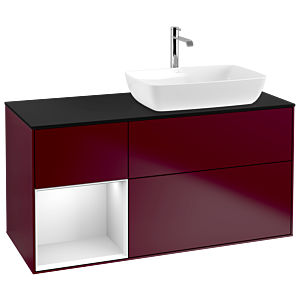 Villeroy und Boch Finion Waschtischunterschrank G802MTHB 120cm, Abdeckplatte black matt, Emotion, Regale White matt lacquer, Peony Matt