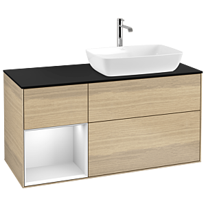 Villeroy und Boch Finion Waschtischunterschrank G802MTPC 120cm, Abdeckplatte black matt, Emotion, Regale White matt lacquer, Oak Veneer