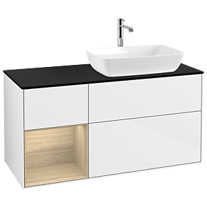 Villeroy and Boch Finion Villeroy and Boch Finion G802PCGF 120cm, black matt cover plate, Emotion, Oak Veneer shelves, Glossy white lacquer