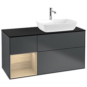 Villeroy und Boch Finion Waschtischunterschrank G802PCHG 120cm, Abdeckplatte black matt, Emotion, Regale Oak Veneer, Midnight Blue Matt Lacquer