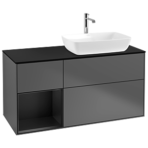 Villeroy und Boch Finion Waschtischunterschrank G802PDGK 120cm, Abdeckplatte black matt, Emotion, Regale Black matt lacquer, Anthracite matt