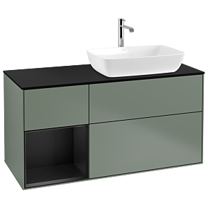Villeroy und Boch Finion Waschtischunterschrank G802PDGM 120cm, Abdeckplatte black matt, Emotion, Regale Black matt lacquer, Olive Matt Lacquer