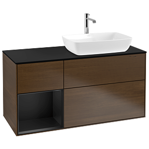 Villeroy und Boch Finion Waschtischunterschrank G802PDGN 120cm, Abdeckplatte black matt, Emotion, Regale Black matt lacquer, Walnut veneer