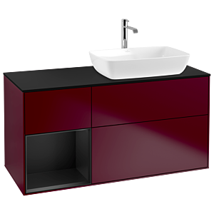 Villeroy und Boch Finion Waschtischunterschrank G802PDHB 120cm, Abdeckplatte black matt, Emotion, Regale Black matt lacquer, Peony Matt