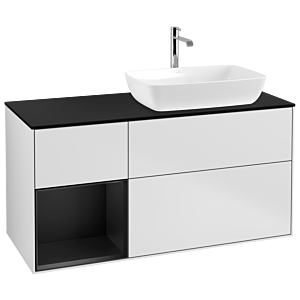 Villeroy und Boch Finion Waschtischunterschrank G802PDMT 120cm, Abdeckplatte black matt, Emotion, Regale Black matt lacquer, White matt lacquer