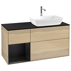 Villeroy und Boch Finion Waschtischunterschrank G802PDPC 120cm, Abdeckplatte black matt, Emotion, Regale Black matt lacquer, Oak Veneer