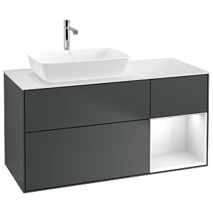 Villeroy und Boch Finion Waschtischunterschrank G811GFHG 120cm, Abdeckplatte white matt, Emotion, Regale Glossy white lacquer, Midnight Blue Matt Lacquer