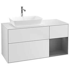 Villeroy und Boch Finion Waschtischunterschrank G811GKMT 120cm, Abdeckplatte white matt, Emotion, Regale Anthracite matt lacquer, White matt lacquer