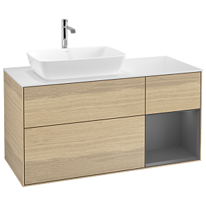 Villeroy und Boch Finion Waschtischunterschrank G811GKPC 120cm, Abdeckplatte white matt, Emotion, Regale Anthracite matt lacquer, Oak Veneer