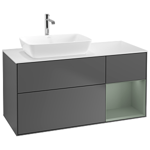 Villeroy und Boch Finion Waschtischunterschrank G811GMGK 120cm, Abdeckplatte white matt, Emotion, Regale Olive matt lacquer, Anthracite matt