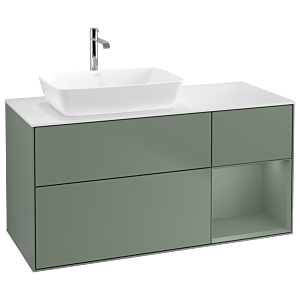 Villeroy und Boch Finion Waschtischunterschrank G811GMGM 120cm, Abdeckplatte white matt, Emotion, Regale Olive matt lacquer, Olive Matt Lacquer
