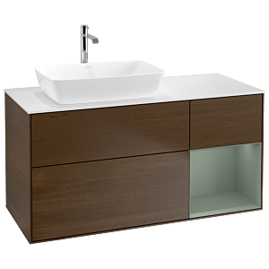 Villeroy and Boch Finion Villeroy and Boch Finion G811GMGN 120cm, cover plate white matt, Emotion, shelves olive matt lacquer, walnut veneer