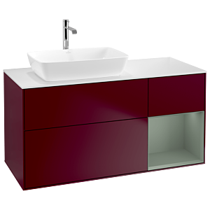 Villeroy und Boch Finion Waschtischunterschrank G811GMHB 120cm, Abdeckplatte white matt, Emotion, Regale Olive matt lacquer, Peony Matt