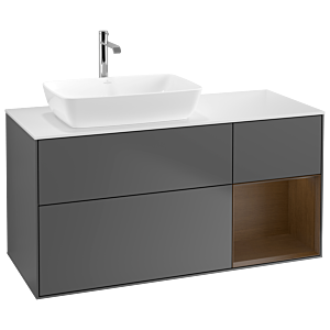 Villeroy und Boch Finion Waschtischunterschrank G811GNGK 120cm, Abdeckplatte white matt, Emotion, Regale Walnut Veneer, Anthracite matt