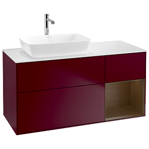 Villeroy und Boch Finion Waschtischunterschrank G811GNHB 120cm, Abdeckplatte white matt, Emotion, Regale Walnut Veneer, Peony Matt