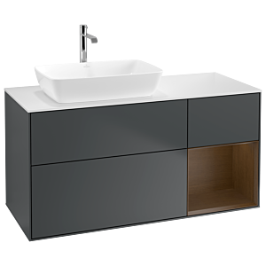 Villeroy und Boch Finion Waschtischunterschrank G811GNHG 120cm, Abdeckplatte white matt, Emotion, Regale Walnut Veneer, Midnight Blue Matt Lacquer