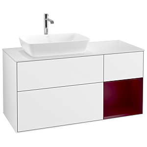 Villeroy und Boch Finion Waschtischunterschrank G811HBGF 120cm, Abdeckplatte white matt, Emotion, Regale Peony matt lacquer, Glossy white lacquer