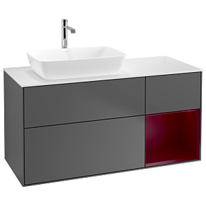 Villeroy und Boch Finion Waschtischunterschrank G811HBGK 120cm, Abdeckplatte white matt, Emotion, Regale Peony matt lacquer, Anthracite matt