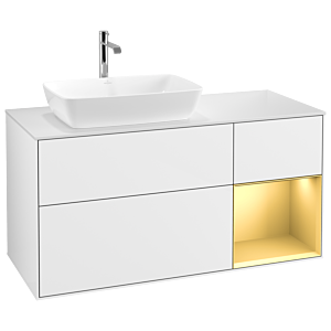 Villeroy and Boch Finion Villeroy and Boch Finion G811HFGF 120cm, cover plate white matt, Emotion, shelves gold matt lacquer, glossy white lacquer