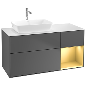 Villeroy und Boch Finion Waschtischunterschrank G811HFGK 120cm, Abdeckplatte white matt, Emotion, Regale Gold matt lacquer, Anthracite matt
