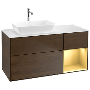 Villeroy and Boch Finion Villeroy and Boch Finion G811HFGN 120cm, cover plate matt white, Emotion, shelves matt gold lacquer, walnut veneer