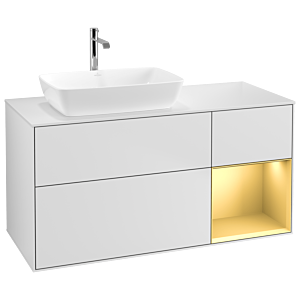 Villeroy und Boch Finion Waschtischunterschrank G811HFMT 120cm, Abdeckplatte white matt, Emotion, Regale Gold matt lacquer, White matt lacquer