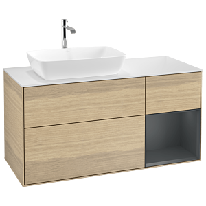 Villeroy und Boch Finion Waschtischunterschrank G811HGPC 120cm, Abdeckplatte white matt, Emotion, Regale Midnight matt lacquer, Oak Veneer