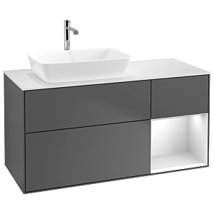 Villeroy und Boch Finion Waschtischunterschrank G811MTGK 120cm, Abdeckplatte white matt, Emotion, Regale White matt lacquer, Anthracite matt