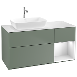 Villeroy und Boch Finion Waschtischunterschrank G811MTGM 120cm, Abdeckplatte white matt, Emotion, Regale White matt lacquer, Olive Matt Lacquer