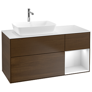 Villeroy and Boch Finion Villeroy and Boch Finion G811MTGN 120cm, cover plate matt white, Emotion, shelves matt white lacquer, walnut veneer