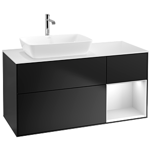 Villeroy und Boch Finion Waschtischunterschrank G811MTPD 120cm, Abdeckplatte white matt, Emotion, Regale White matt lacquer, Black matt lacquer