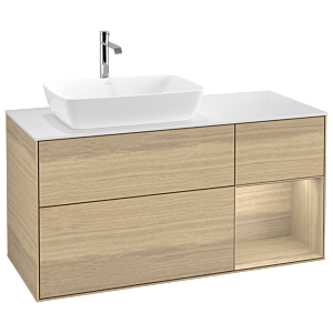 Villeroy und Boch Finion Waschtischunterschrank G811PCPC 120cm, Abdeckplatte white matt, Emotion, Regale Oak Veneer, Oak Veneer
