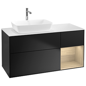 Villeroy und Boch Finion Waschtischunterschrank G811PCPD 120cm, Abdeckplatte white matt, Emotion, Regale Oak Veneer, Black matt lacquer