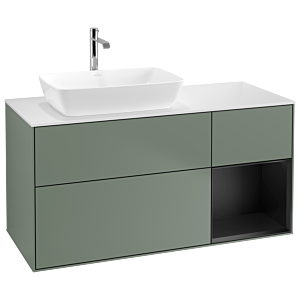 Villeroy und Boch Finion Waschtischunterschrank G811PDGM 120cm, Abdeckplatte white matt, Emotion, Regale Black matt lacquer, Olive Matt Lacquer