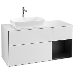 Villeroy und Boch Finion Waschtischunterschrank G811PDMT 120cm, Abdeckplatte white matt, Emotion, Regale Black matt lacquer, White matt lacquer