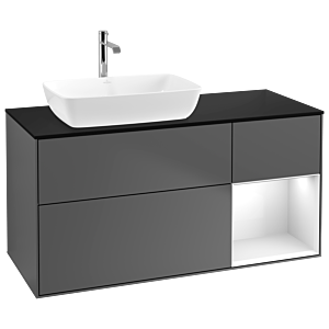Villeroy und Boch Finion Waschtischunterschrank G812GFGK 120cm, Abdeckplatte black matt, Emotion, Regale Glossy white lacquer, Anthracite matt