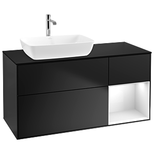 Villeroy und Boch Finion Waschtischunterschrank G812GFPD 120cm, Abdeckplatte black matt, Emotion, Regale Glossy white lacquer, Black matt lacquer