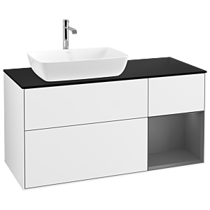 Villeroy und Boch Finion Waschtischunterschrank G812GKGF 120cm, Abdeckplatte black matt, Emotion, Regale Anthracite matt lacquer, Glossy white lacquer