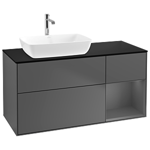 Villeroy und Boch Finion Waschtischunterschrank G812GKGK 120cm, Abdeckplatte black matt, Emotion, Regale Anthracite matt lacquer, Anthracite matt