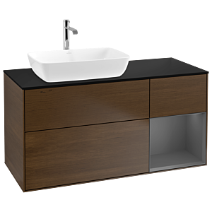 Villeroy and Boch Finion Villeroy and Boch Finion G812GKGN 120cm, black matt cover plate, Emotion, Anthracite matt lacquer shelves, Walnut veneer
