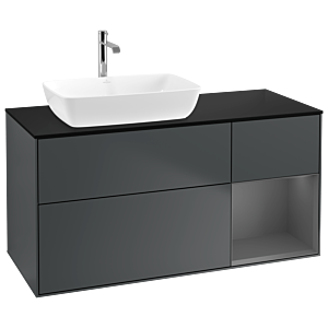 Villeroy und Boch Finion Waschtischunterschrank G812GKHG 120cm, Abdeckplatte black matt, Emotion, Regale Anthracite matt lacquer, Midnight Blue Matt Lacquer