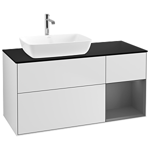 Villeroy und Boch Finion Waschtischunterschrank G812GKMT 120cm, Abdeckplatte black matt, Emotion, Regale Anthracite matt lacquer, White matt lacquer
