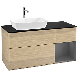 Villeroy und Boch Finion Waschtischunterschrank G812GKPC 120cm, Abdeckplatte black matt, Emotion, Regale Anthracite matt lacquer, Oak Veneer