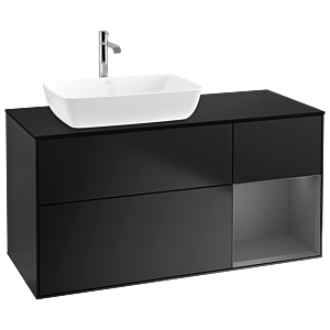 Villeroy und Boch Finion Waschtischunterschrank G812GKPD 120cm, Abdeckplatte black matt, Emotion, Regale Anthracite matt lacquer, Black matt lacquer