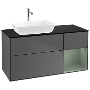 Villeroy und Boch Finion Waschtischunterschrank G812GMGK 120cm, Abdeckplatte black matt, Emotion, Regale Olive matt lacquer, Anthracite matt