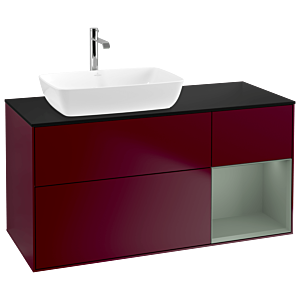 Villeroy und Boch Finion Waschtischunterschrank G812GMHB 120cm, Abdeckplatte black matt, Emotion, Regale Olive matt lacquer, Peony Matt