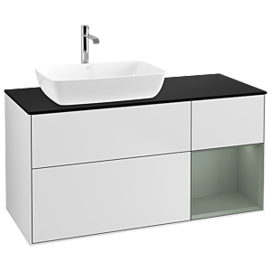 Villeroy und Boch Finion Waschtischunterschrank G812GMMT 120cm, Abdeckplatte black matt, Emotion, Regale Olive matt lacquer, White matt lacquer